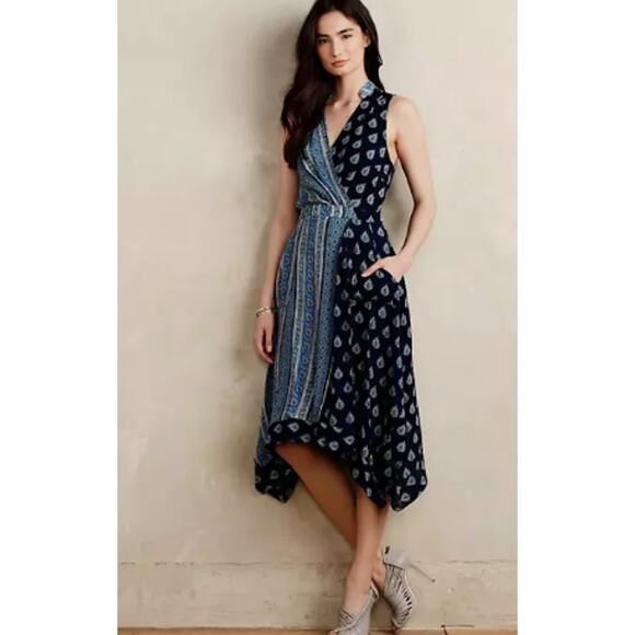 Maeve Anthropologie Eclipsed wrap dress paisley print sleeveless pockets size 4 - Picture 1 of 6